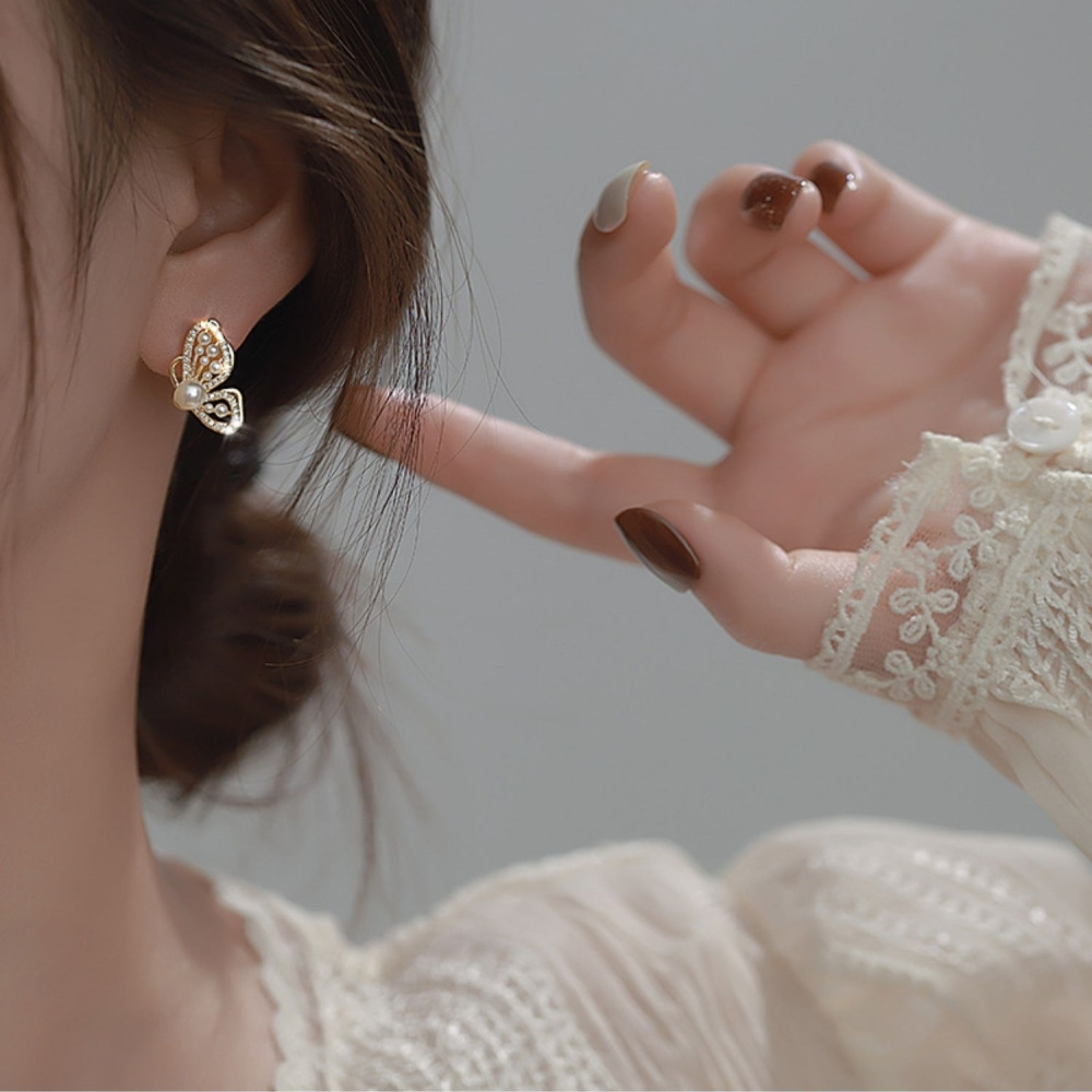 Golden jewelry,Golden Color Butterfly Alloy Detail Earrings