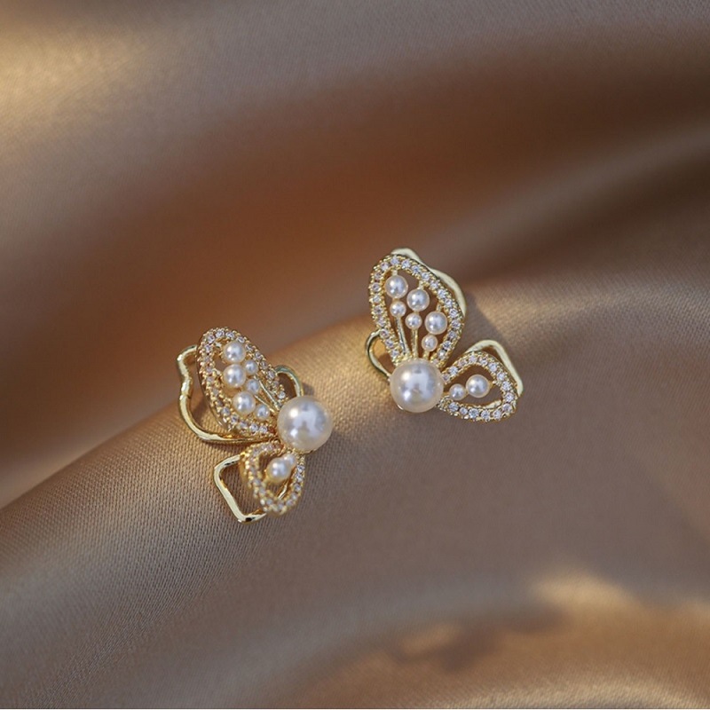 Golden jewelry,Golden Color Butterfly Alloy Detail Earrings