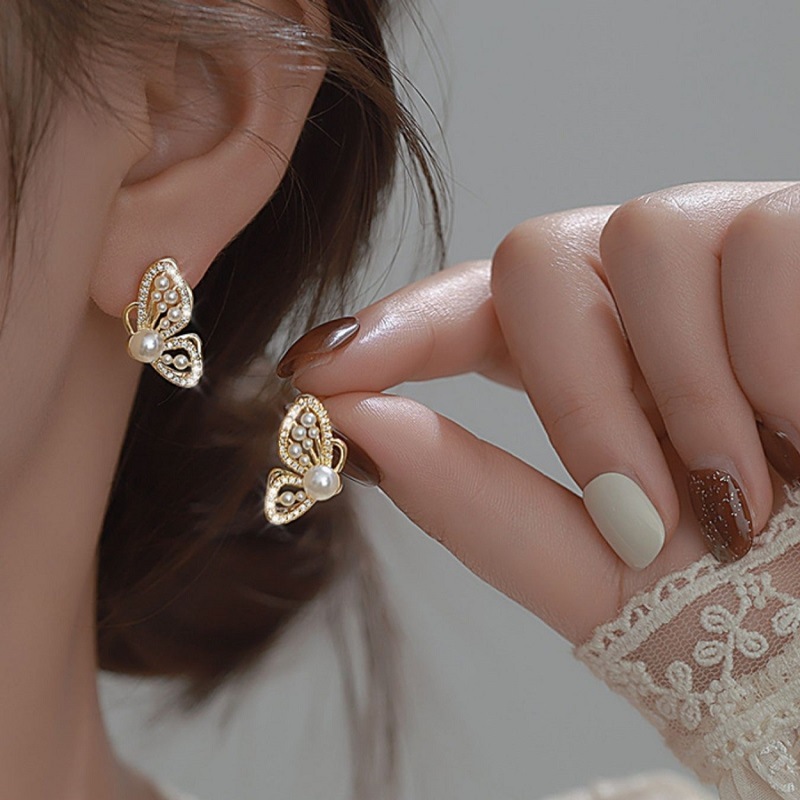 Golden jewelry,Golden Color Butterfly Alloy Detail Earrings