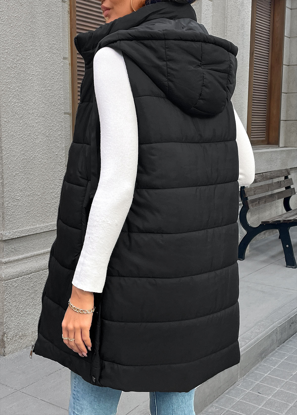 Black tops,Plain Color tops,Tummy Coverage Black Sleeveless Tunic Waistcoat