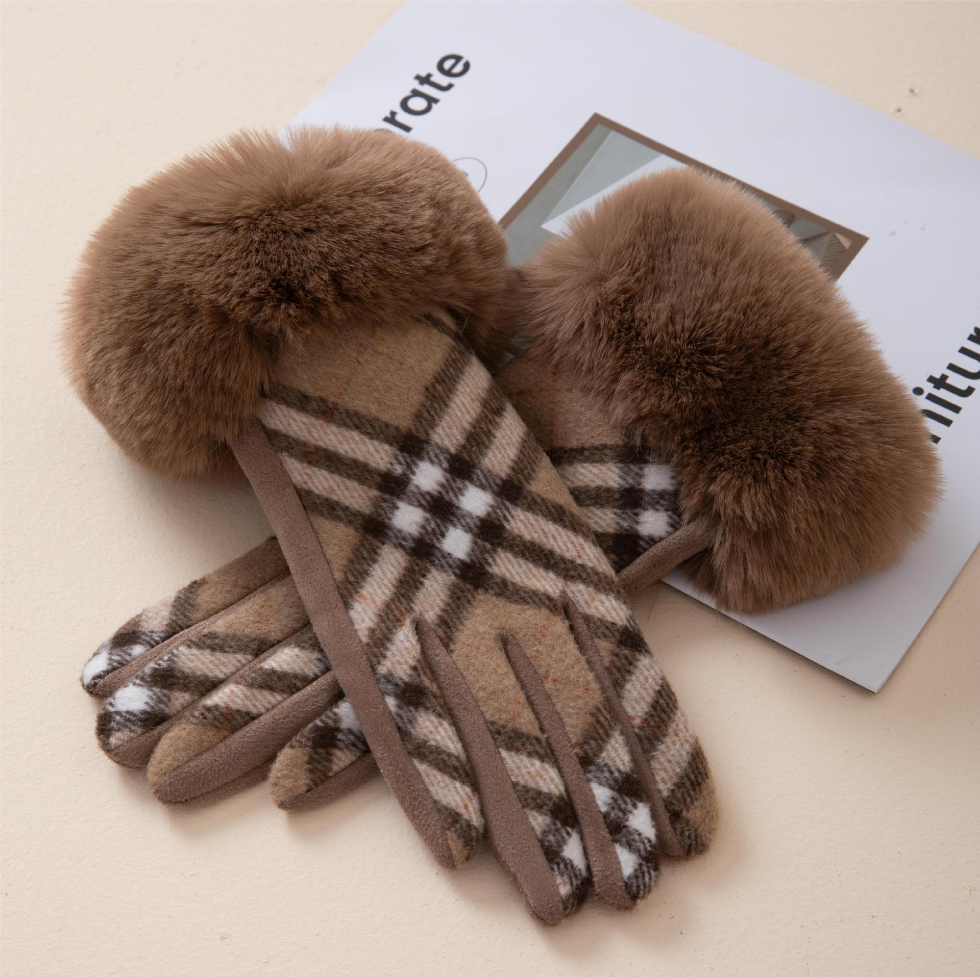 Light Coffee accessories,Plaid accessories,Geometric accessories,Plaid Light Coffee Warming Wrist Full Finger Gloves