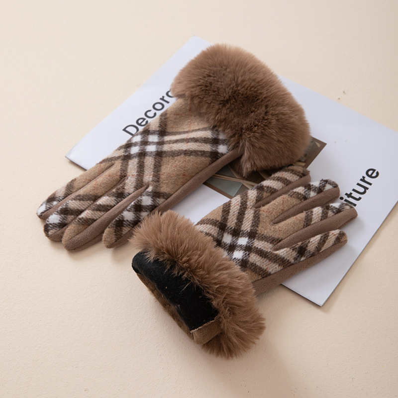 Light Coffee accessories,Plaid accessories,Geometric accessories,Plaid Light Coffee Warming Wrist Full Finger Gloves