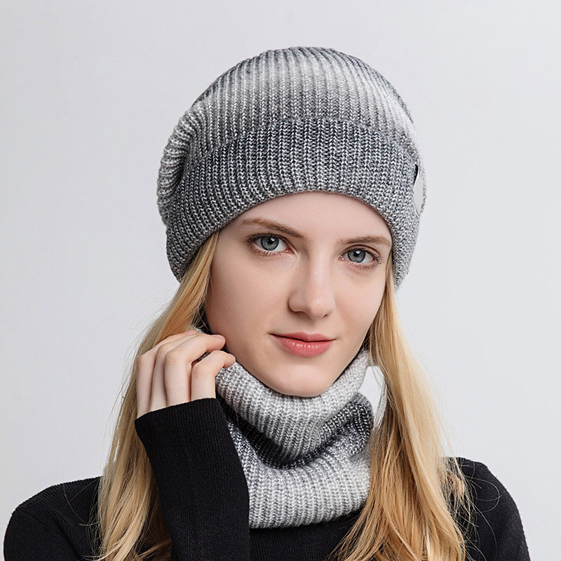 Dark Grey Marl accessories,Ombre accessories,Ombre Dark Grey Marl Hat and Circle Scarf Beanie