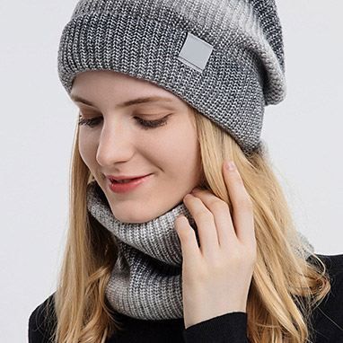 Dark Grey Marl accessories,Ombre accessories,Ombre Dark Grey Marl Hat and Circle Scarf Beanie