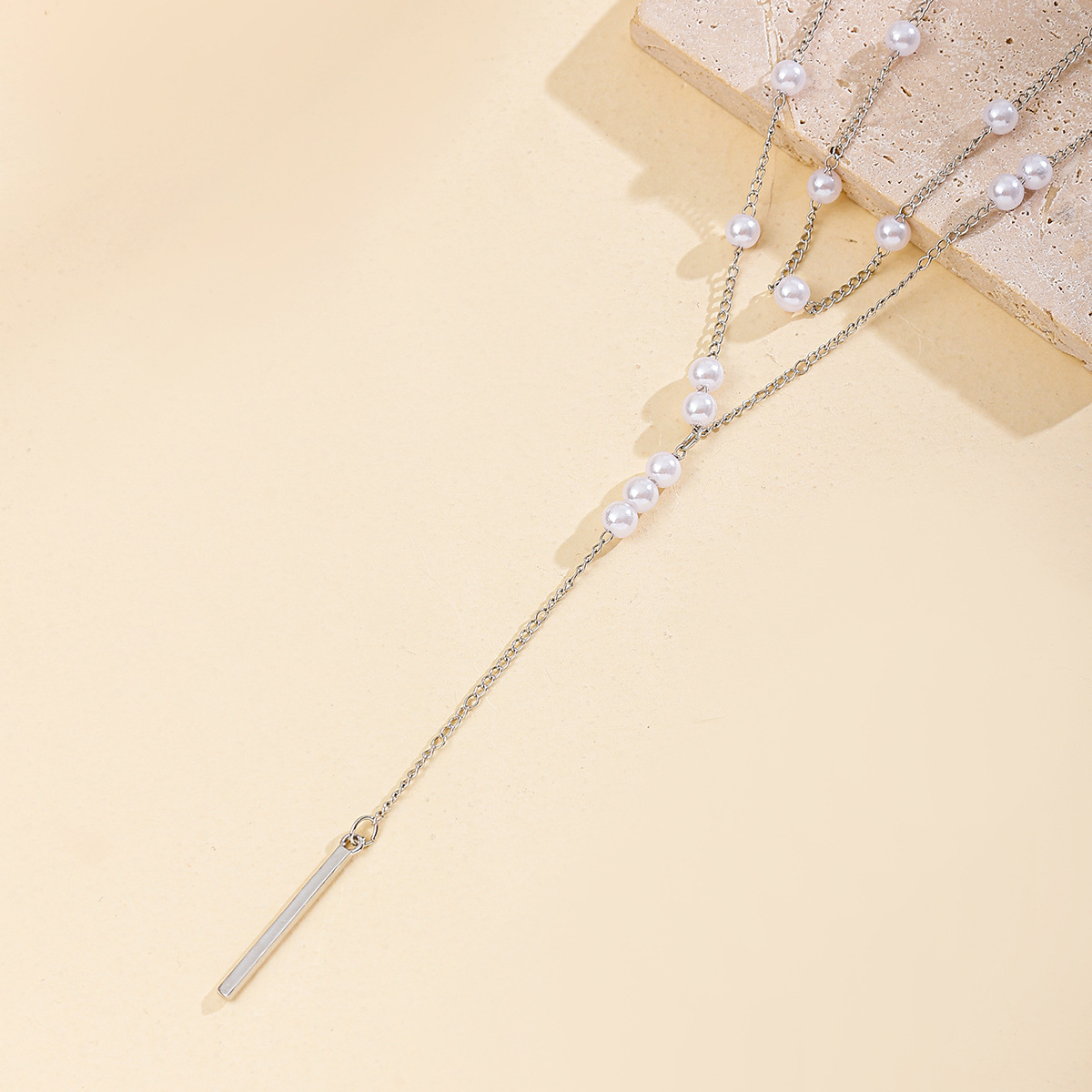 Silver jewelry,Silver Color Alloy Detail Pearl Necklace