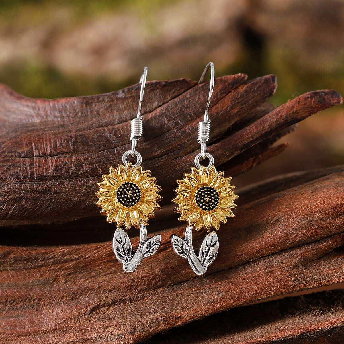 Silver jewelry,Other jewelry,Silver Color Alloy Detail Sunflower Earrings