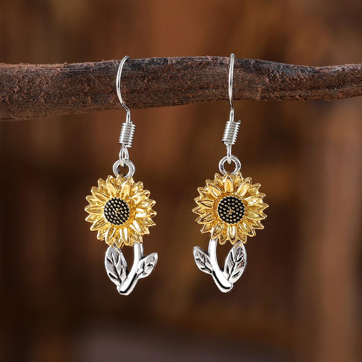 Silver jewelry,Other jewelry,Silver Color Alloy Detail Sunflower Earrings