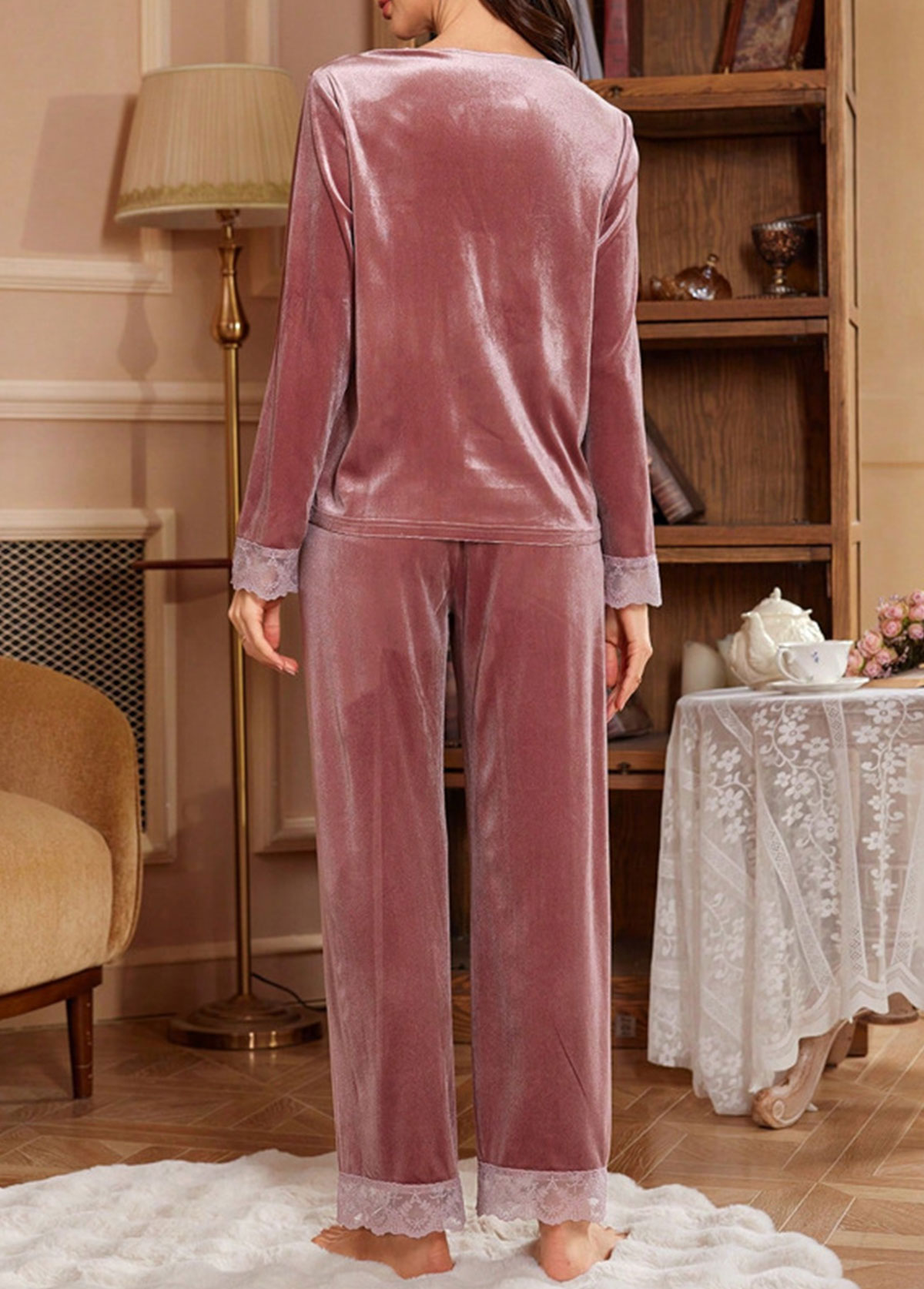 Pink loungewear,Plain Color loungewear,Pink Long Sleeve Lounge Top and Pants