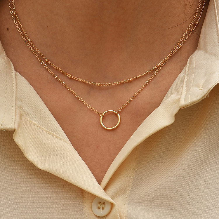 Golden jewelry,Golden Color Round Copper Detail Necklace