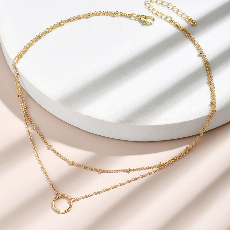 Golden jewelry,Golden Color Round Copper Detail Necklace