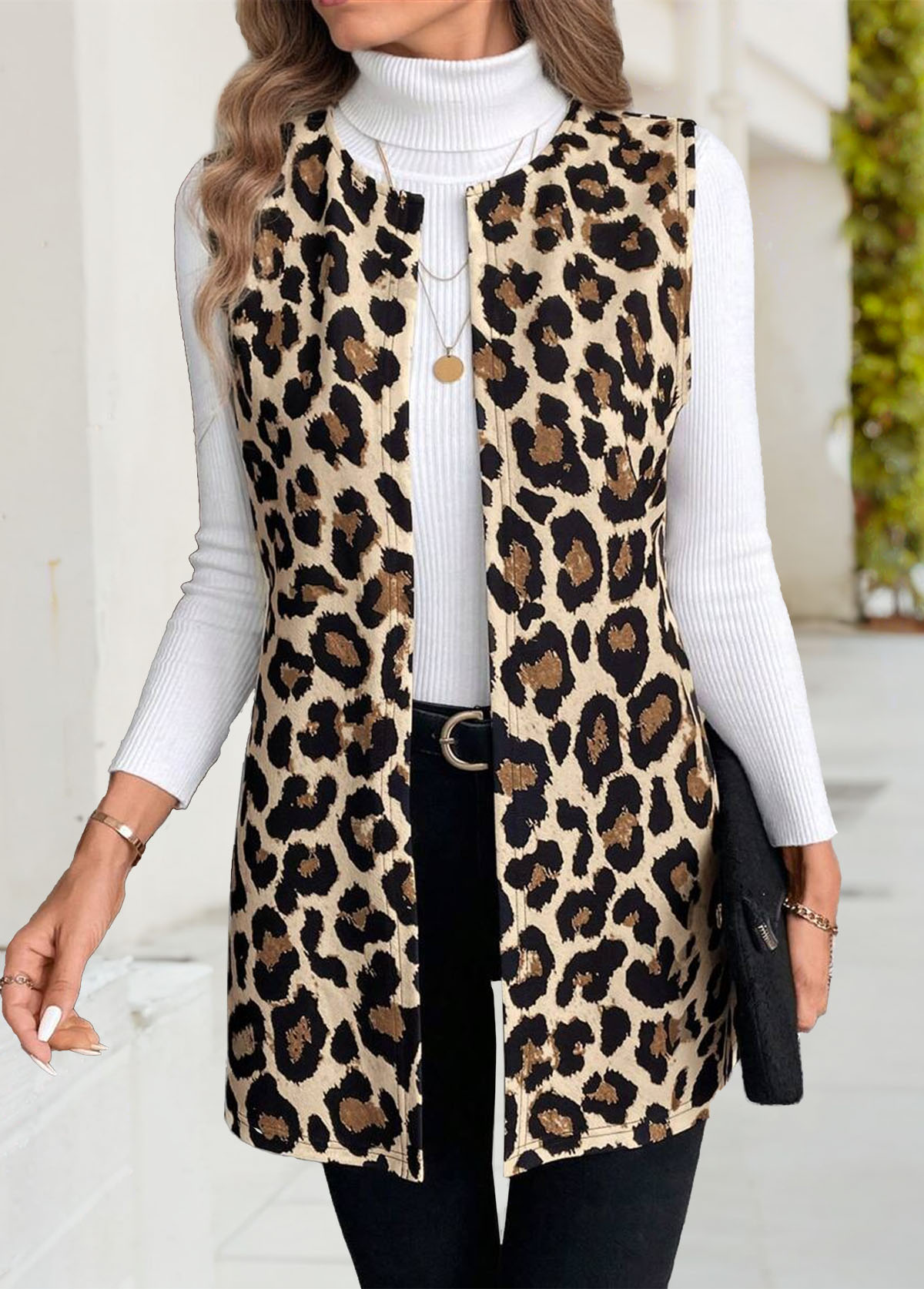 Multi Color tops,Leopard tops,Animal Print tops,ROTITA Leopard Multi Color Round Neck Sleeveless Waistcoat