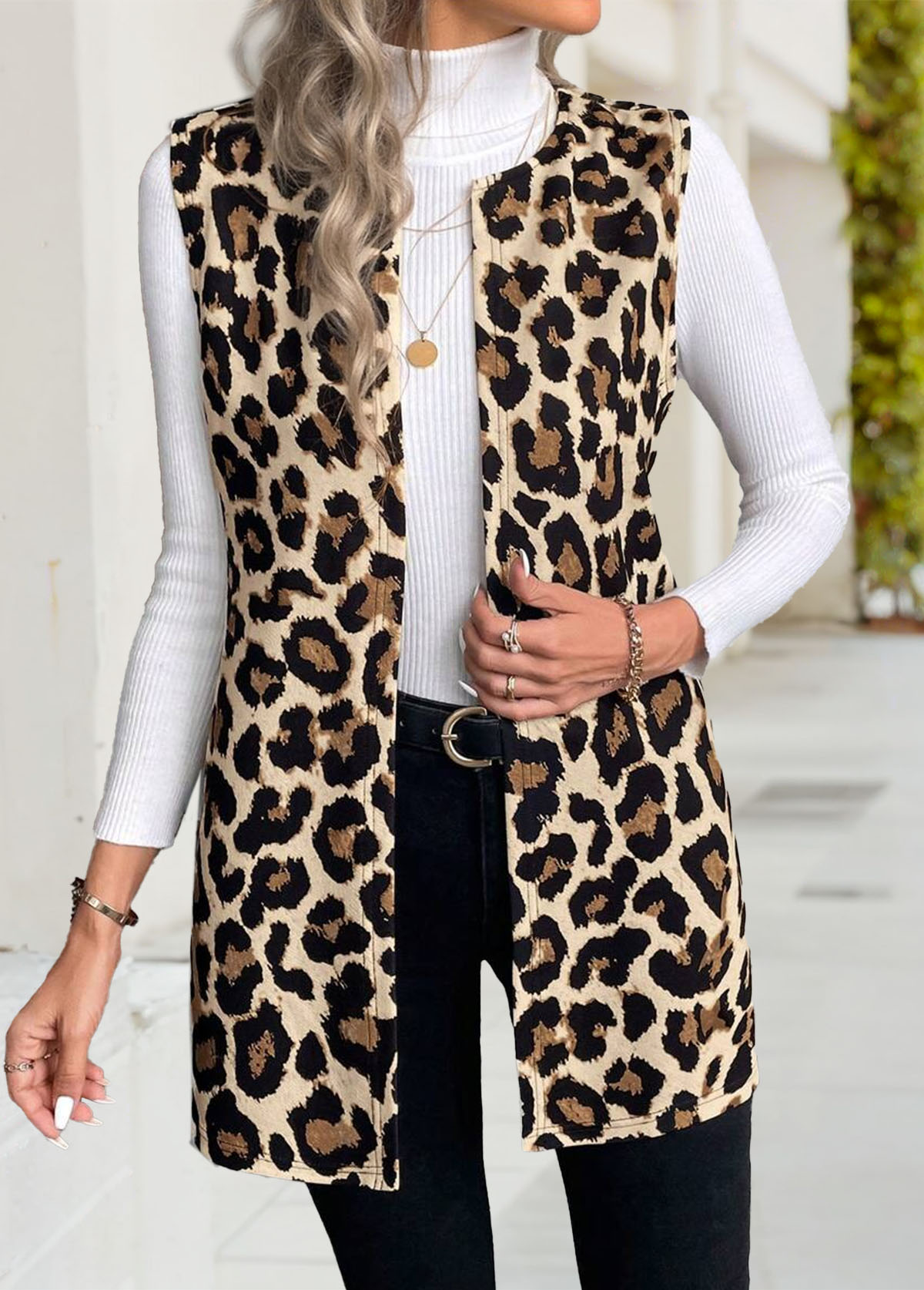 Multi Color tops,Leopard tops,Animal Print tops,ROTITA Leopard Multi Color Round Neck Sleeveless Waistcoat