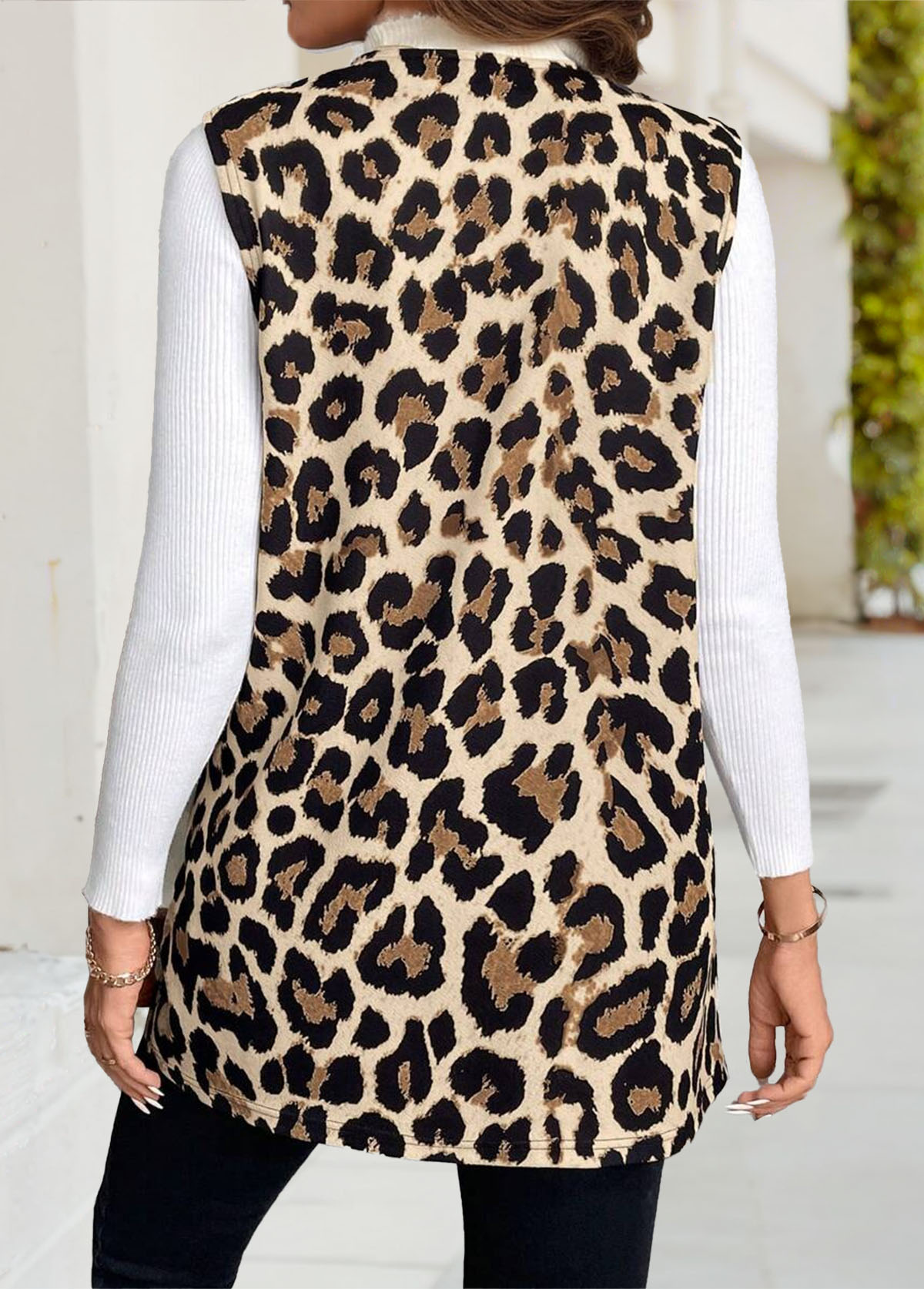 Multi Color tops,Leopard tops,Animal Print tops,ROTITA Leopard Multi Color Round Neck Sleeveless Waistcoat