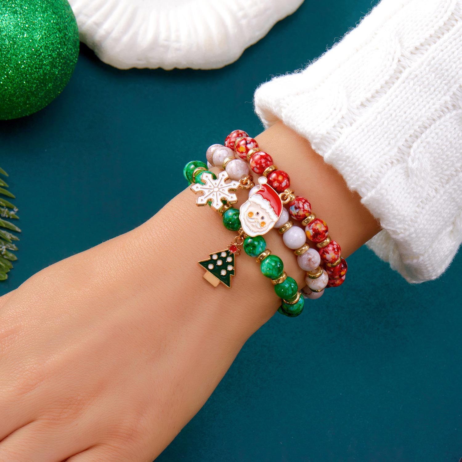 Red jewelry,Plants jewelry,Christmas Santa Claus Red Alloy Bracelets