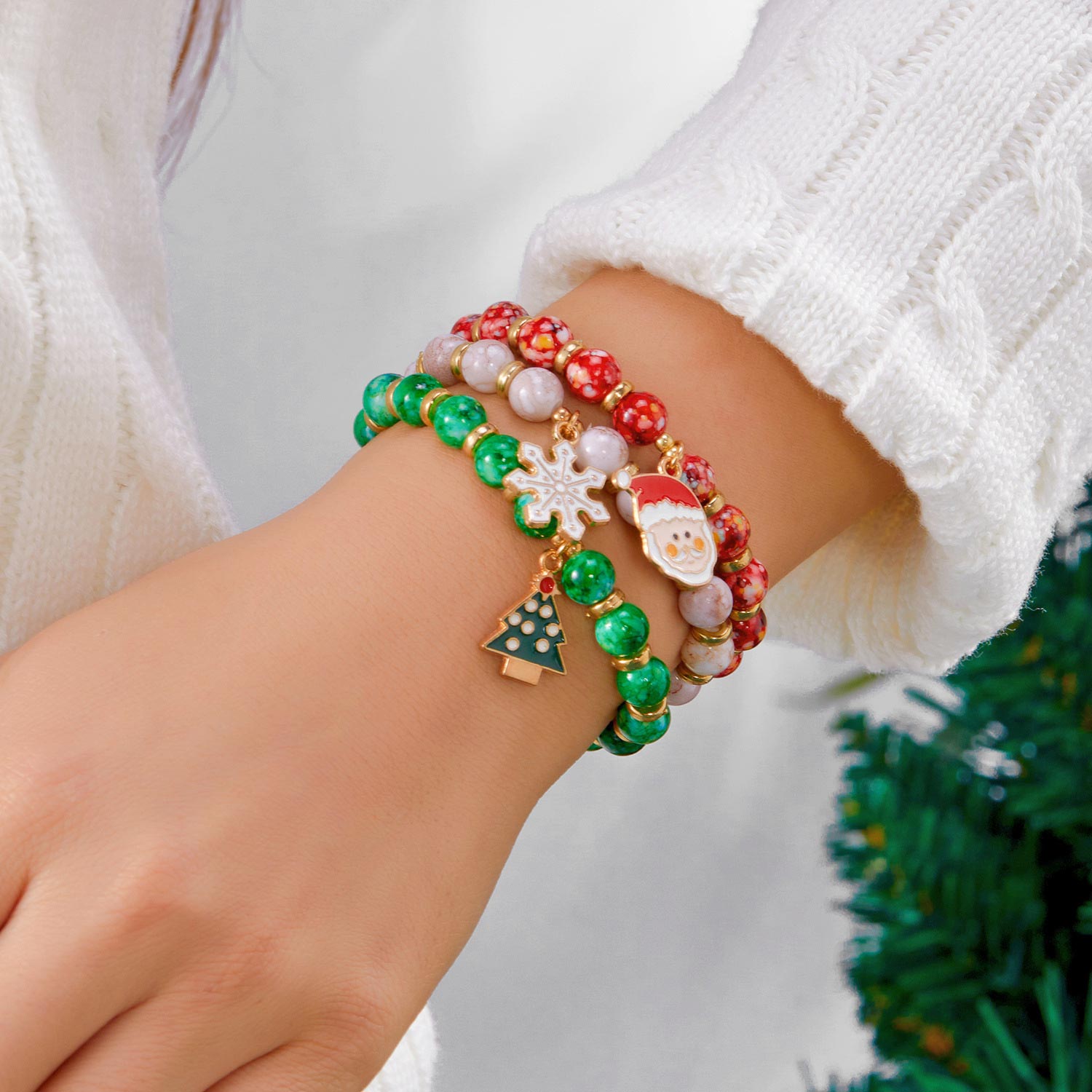 Red jewelry,Plants jewelry,Christmas Santa Claus Red Alloy Bracelets