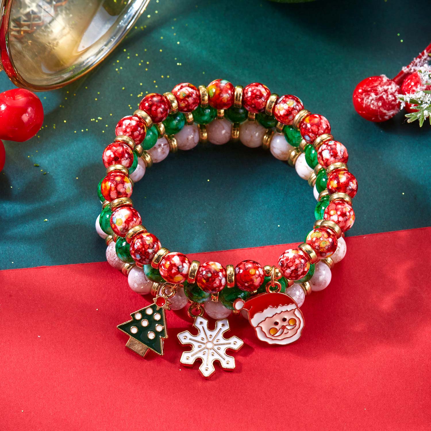 Red jewelry,Plants jewelry,Christmas Santa Claus Red Alloy Bracelets
