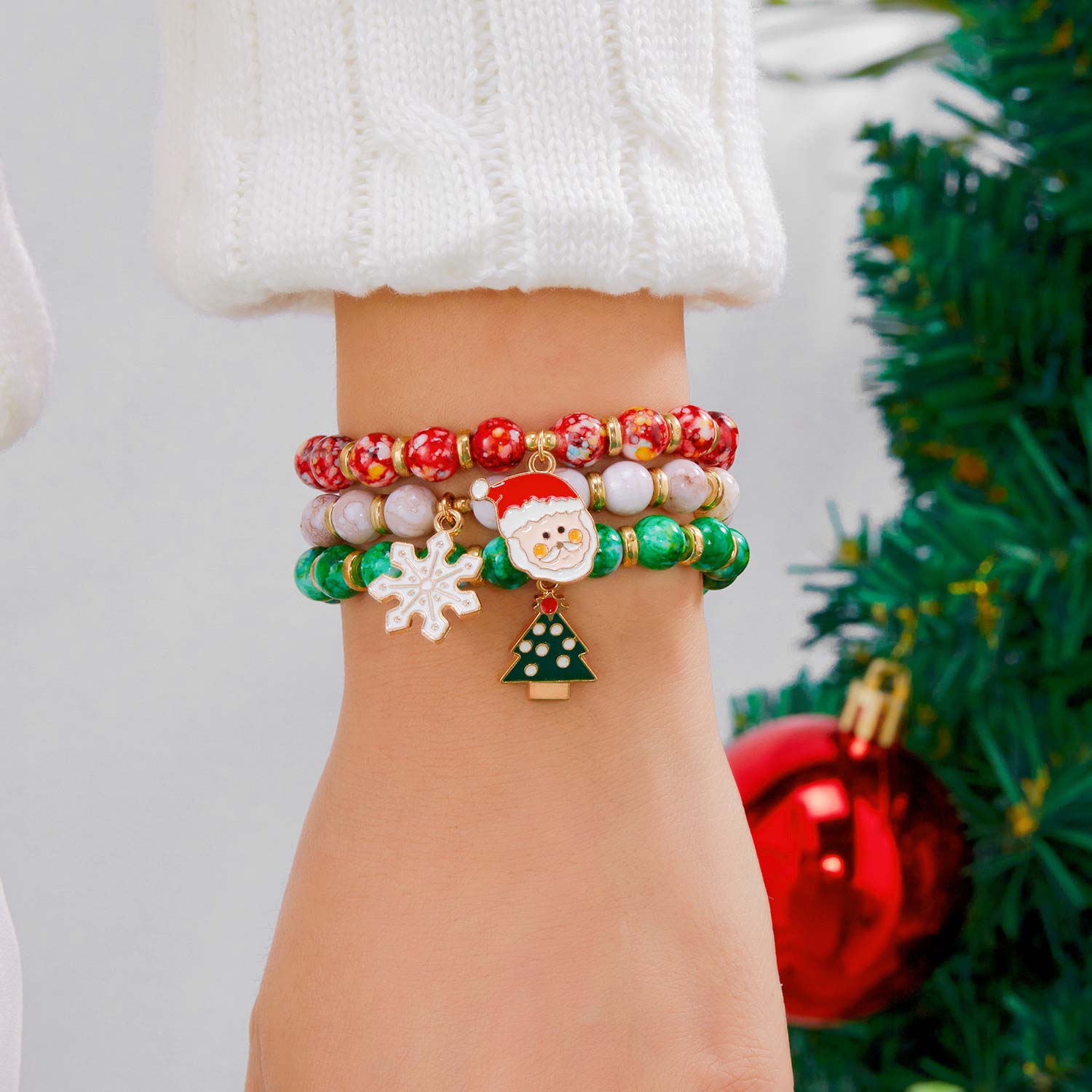 Red jewelry,Plants jewelry,Christmas Santa Claus Red Alloy Bracelets