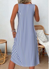 Blue dresses,Striped dresses,Geometric dresses,Everyday dresses,Casual dresses,ROTITA Patchwork Striped Blue A Line V Neck Sleeveless Dress