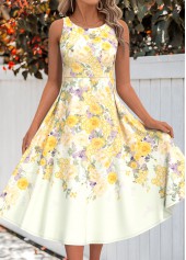 Light Yellow dresses,Floral dresses,Plants dresses,Everyday dresses,Casual dresses,ROTITA Two Piece Floral Print Light Yellow Dress and Cardigan