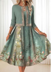 rotita robe et cardigan vert sauge deux pièces à imprimé floral