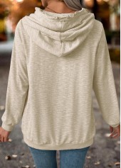 Light Camel tops,Plain Color tops,ROTITA Double Side Pockets Light Grey Long Sleeve Hoodie