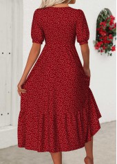 Red dresses,Dot dresses,Everyday dresses,Casual dresses,ROTITA Polka Dot Red V Neck Short Sleeve Dress
