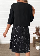Black dresses,Dot dresses,Everyday dresses,Casual dresses,ROTITA Tummy Coverage Polka Dot Black Dress and Cardigan