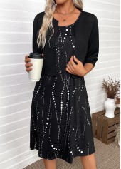 Black dresses,Dot dresses,Everyday dresses,Casual dresses,ROTITA Tummy Coverage Polka Dot Black Dress and Cardigan