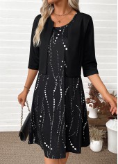 Black dresses,Dot dresses,Everyday dresses,Casual dresses,ROTITA Tummy Coverage Polka Dot Black Dress and Cardigan