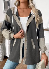 Dark Grey Marl tops,Contrast Color tops,ROTITA Tummy Coverage Dark Grey Marl Long Sleeve Hoodie