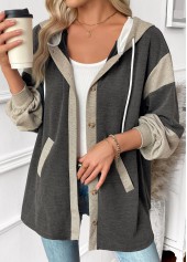 Dark Grey Marl tops,Contrast Color tops,ROTITA Tummy Coverage Dark Grey Marl Long Sleeve Hoodie
