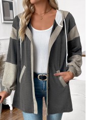 Dark Grey Marl tops,Contrast Color tops,ROTITA Tummy Coverage Dark Grey Marl Long Sleeve Hoodie