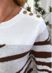 White tops,Other tops,Button White Round Neck Long Sleeve Sweater