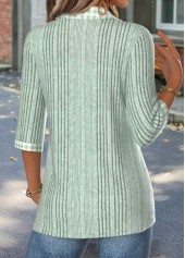 Sage Green tops,Plaid tops,Geometric tops,ROTITA Gingham Print Sage Green 3/4 Sleeve T Shirt