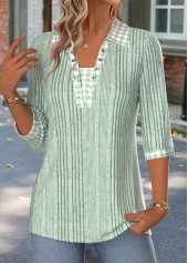 Sage Green tops,Plaid tops,Geometric tops,ROTITA Gingham Print Sage Green 3/4 Sleeve T Shirt