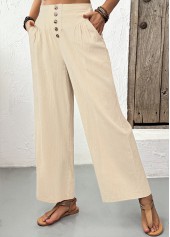 Light Camel bottoms,Plain Color bottoms,Light Camel Straight Leg Elastic Waist High Waisted Pants
