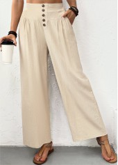 Light Camel bottoms,Plain Color bottoms,Light Camel Straight Leg Elastic Waist High Waisted Pants
