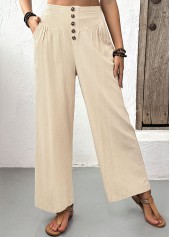 Light Camel bottoms,Plain Color bottoms,Light Camel Straight Leg Elastic Waist High Waisted Pants
