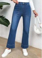 Jeans mit weitem Bein und Knopfleiste in Denimblau mit Taschen