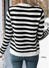 Black tops,Striped tops,Geometric tops,Button Striped Black Long Sleeve Cardigan