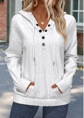 White tops,Plain Color tops,ROTITA Tummy Coverage White Long Sleeve Hoodie