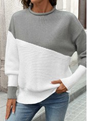 Grey Round Neck Long Sleeve Sweater