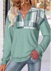 Sage Green tops,Geometric tops,ROTITA Tummy Coverage Geometric Print Sage Green Long Sleeve Sweatshirt