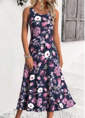 Navy dresses,Floral dresses,Plants dresses,Everyday dresses,Casual dresses,ROTITA Tummy Coverage Floral Print Navy Dress and Cardigan