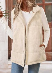 Beige tops,Plain Color tops,ROTITA Tummy Coverage Beige Shirt Collar Sleeveless Waistcoat