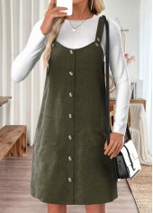 Olive Green dresses,Plain Color dresses,Everyday dresses,Casual dresses,ROTITA Tummy Coverage Olive Green Short Round Neck Tank Dress