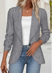 Light Grey Marl tops,Plain Color tops,ROTITA Tummy Coverage Light Grey Marl Lapel Long Sleeve Coat