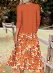 Orange dresses,Plants dresses,Floral dresses,Everyday dresses,Casual dresses,ROTITA Tummy Coverage Random Floral Print Orange Dress and Cardigan