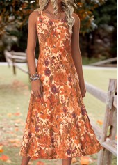 Orange dresses,Plants dresses,Floral dresses,Everyday dresses,Casual dresses,ROTITA Tummy Coverage Random Floral Print Orange Dress and Cardigan