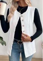Tummy Coverage White Round Neck Sleeveless Waistcoat